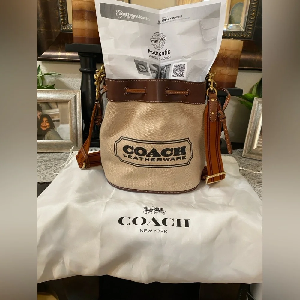 Coach Brown Canvas & Leather Field Bucket Bag with COACH badge, Medium - Picture 16 of 16